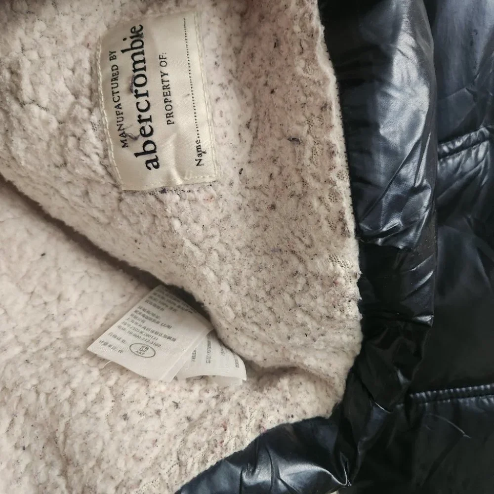 *SOLD* ABERCROMBIE & FITCH | color-block jacket puffer glossy navy pink sz 9 10 - Picture 7 of 7